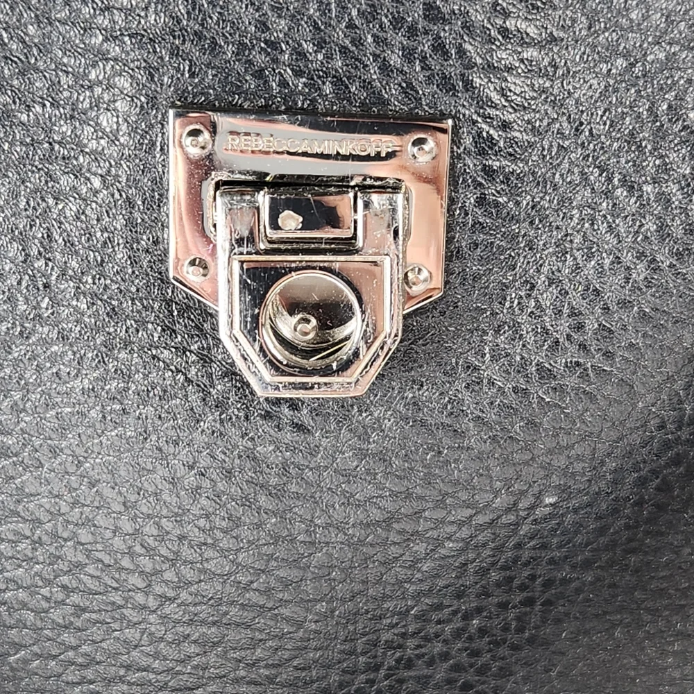 REBECCA MINKOFF Madison Satchel Black Leather Studs Flip Lock Classic Minimalist - Picture 10 of 10